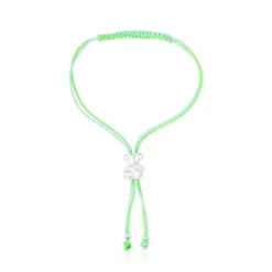 Pulsera de cordón verde y azul con oso de plata Bold Bear^TOUS Hot