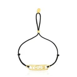 Pulsera de nylon negro con baño de oro 18 kt sobre plata Logo^TOUS