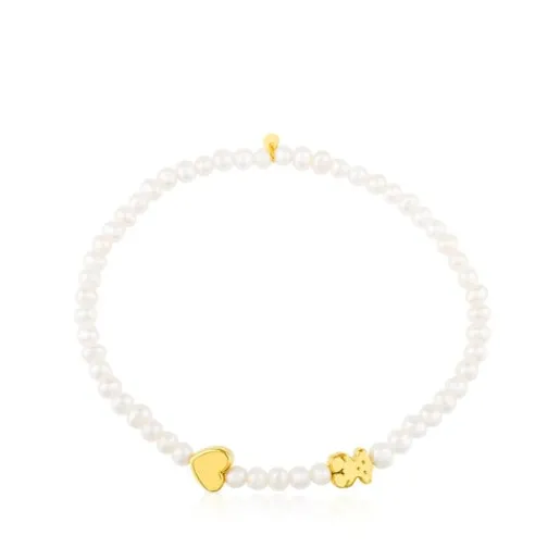 Pulsera de oro y perlas cultivadas motivos oso y corazón Sweet Dolls XXS^TOUS Online