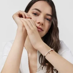 Pulsera de perlas y cordón negro con baño de oro rosa 18 kt sobre plata y gemas Motif^TOUS Hot