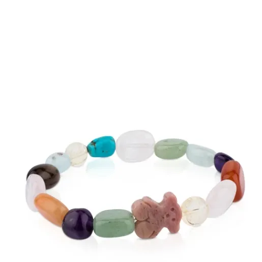 Pulsera de plata con gemas y oso de rodonita Color^TOUS Outlet