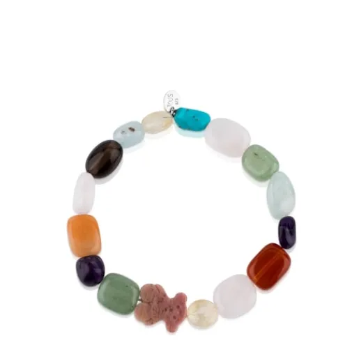 Pulsera de plata con gemas y oso de rodonita Color^TOUS Outlet
