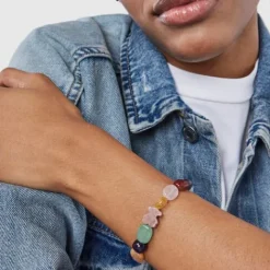 Pulsera de plata con gemas y oso de rodonita Color^TOUS Outlet