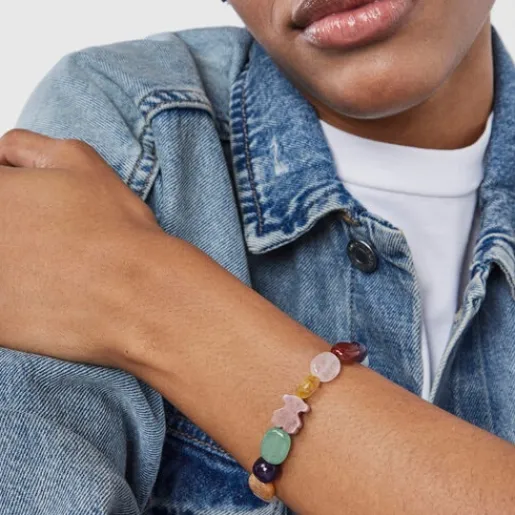 Pulsera de plata con gemas y oso de rodonita Color^TOUS Outlet