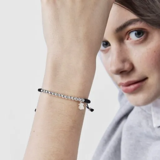 Pulsera de plata y cordón en color negro Hiper Micro^TOUS Outlet