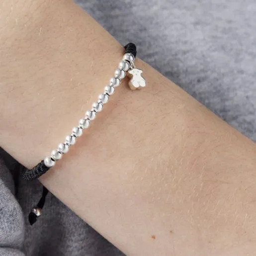 Pulsera de plata y cordón en color negro Hiper Micro^TOUS Outlet