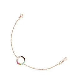 Pulsera disco con baño de oro rosa 18 kt sobre plata y gemas Straight^TOUS New