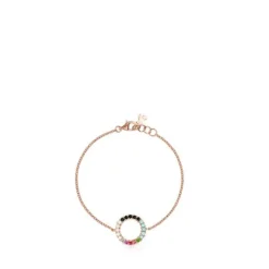 Pulsera disco con baño de oro rosa 18 kt sobre plata y gemas Straight^TOUS New