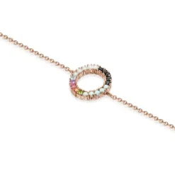 Pulsera disco con baño de oro rosa 18 kt sobre plata y gemas Straight^TOUS New