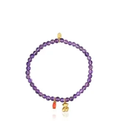 Pulsera elástica con baño de oro sobre plata, amatista y cornalina Bold Bear^TOUS Clearance