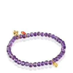 Pulsera elástica con baño de oro sobre plata, amatista y cornalina Bold Bear^TOUS Clearance