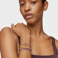 Pulsera elástica con baño de oro sobre plata, amatista y cornalina Bold Bear^TOUS Clearance