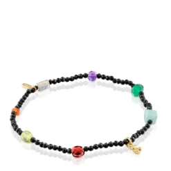 Pulsera elástica con baño de oro 18 kt sobre plata, onix, gemas Bold Bear^TOUS Sale