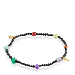 Pulsera elástica con baño de oro 18 kt sobre plata, onix, gemas Bold Bear^TOUS Sale