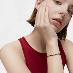 Pulsera elástica con baño de oro 18 kt sobre plata, onix, gemas Bold Bear^TOUS Sale