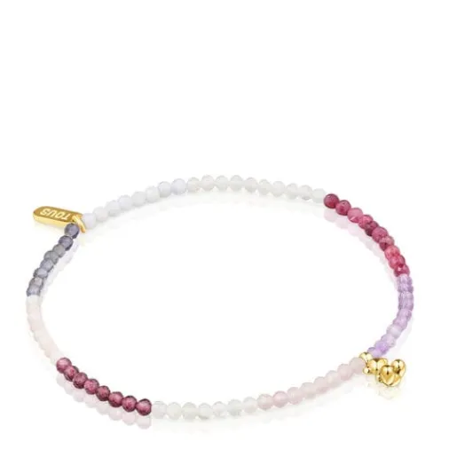 Pulsera elástica con baño de oro 18 kt sobre plata y gemas rosadas Bold Bear^TOUS Outlet