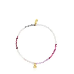 Pulsera elástica con baño de oro 18 kt sobre plata y gemas rosadas Bold Bear^TOUS Outlet