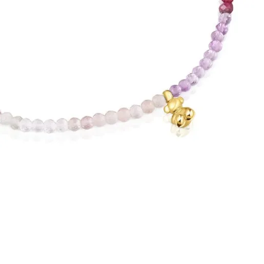 Pulsera elástica con baño de oro 18 kt sobre plata y gemas rosadas Bold Bear^TOUS Outlet