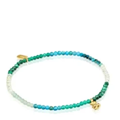 Pulsera elástica con baño de oro 18 kt sobre plata y gemas verdes Bold Bear^TOUS
