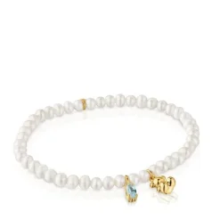 Pulsera elástica con baño de oro sobre plata, perla cultivada y topacio Bold Bear^TOUS Hot