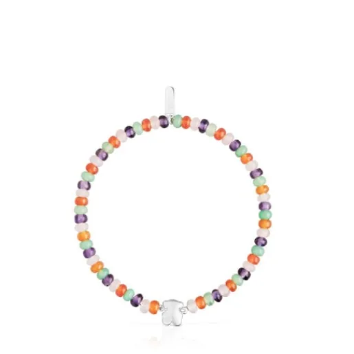 Pulsera elástica con gemas y motivo oso de plata Bold Motif^TOUS Outlet