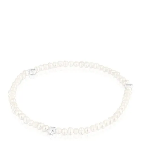 Pulsera elástica con perlas cultivadas y motivos flor de plata Bold Motif^TOUS Outlet