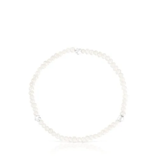 Pulsera elástica con perlas cultivadas y motivos flor de plata Bold Motif^TOUS Outlet