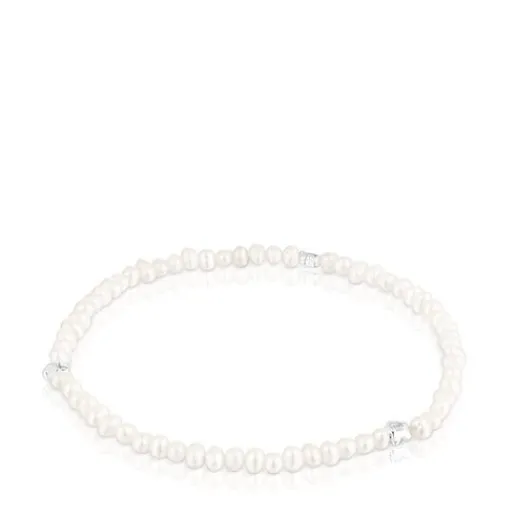 Pulsera elástica con perlas cultivadas y motivos flor de plata Bold Motif^TOUS Outlet