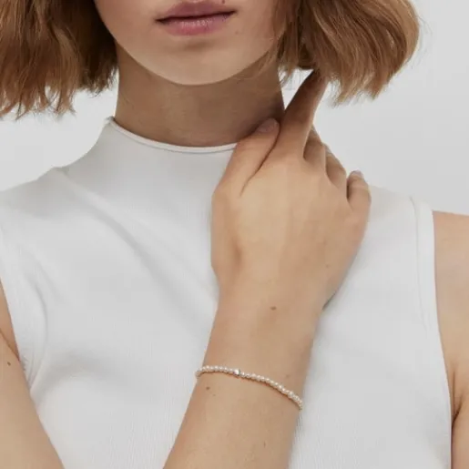 Pulsera elástica con perlas cultivadas y motivos flor de plata Bold Motif^TOUS Outlet
