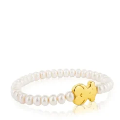 Pulsera elástica de oro y perlas cultivadas motivo oso de 1,15cm, 19cm, Sweet Dolls^TOUS