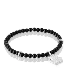 Pulsera elástica de plata, ónix y motivo oso Grain^TOUS Online