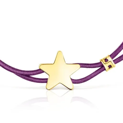 Pulsera elástica lila con estrella con baño de oro 18 kt sobre plata Sweet Dolls^TOUS Sale