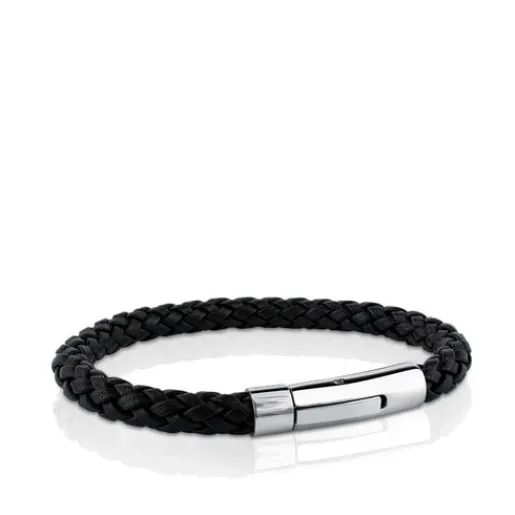 Pulsera en acero y cuero trenzado Man^TOUS Sale