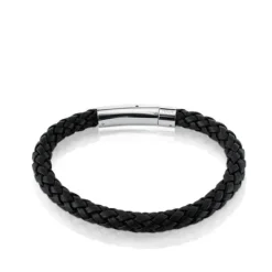 Pulsera en acero y cuero trenzado Man^TOUS Sale