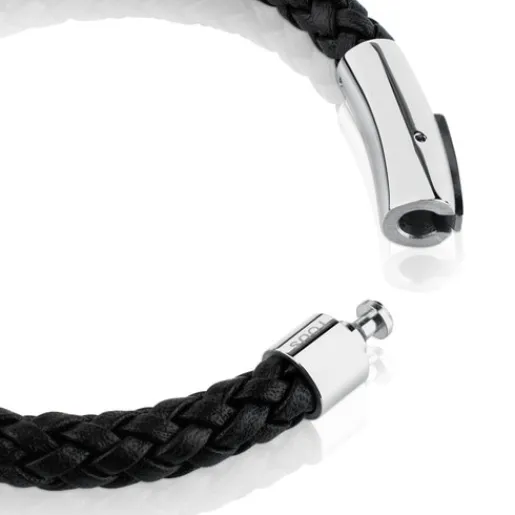 Pulsera en acero y cuero trenzado Man^TOUS Sale