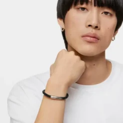 Pulsera en acero y cuero trenzado Man^TOUS Sale