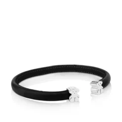 Pulsera en plata y piel en negro Sweet Dolls^TOUS Clearance