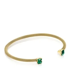 Pulsera estrecha de acero IP dorado y malaquita Mesh Color^TOUS