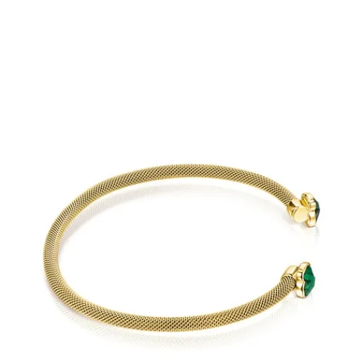 Pulsera estrecha de acero IP dorado y malaquita Mesh Color^TOUS