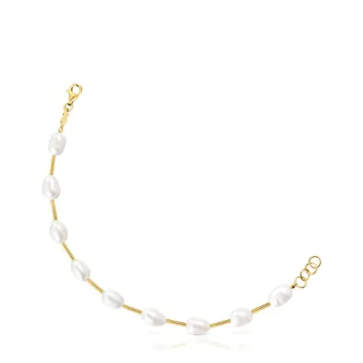 Pulsera tubo con baño de oro de 18 kt sobre plata y perlas cultivadas Gloss^TOUS Online
