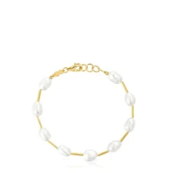 Pulsera tubo con baño de oro de 18 kt sobre plata y perlas cultivadas Gloss^TOUS Online