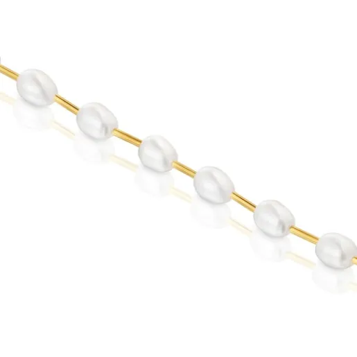 Pulsera tubo con baño de oro de 18 kt sobre plata y perlas cultivadas Gloss^TOUS Online