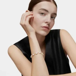 Pulsera tubo con baño de oro de 18 kt sobre plata y perlas cultivadas Gloss^TOUS Online