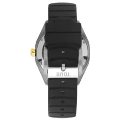 Reloj analógico automático con caja de acero IPG dorado y brazalete de silicona negra Now^TOUS Best