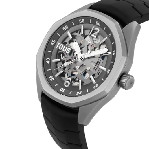 Reloj analógico automático con caja de titanio y brazalete de caucho negro Now^TOUS Best