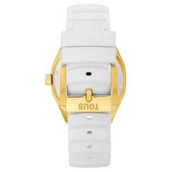 Reloj analógico automático con caja de acero IPG dorado y brazalete de silicona blanca Now^TOUS New