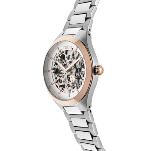 Reloj analógico con acero IPRG rosa y brazalete de acero Karat Round^TOUS Outlet
