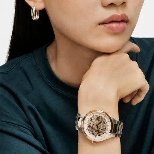 Reloj analógico con acero IPRG rosa y brazalete de acero Karat Round^TOUS Outlet