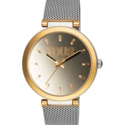 Reloj analógico con brazalete de acero y caja de aluminio en color IPG dorado S-Mesh Mirror^TOUS Clearance