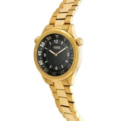 Reloj analógico con brazalete de acero IPG dorado y esfera negra Now^TOUS New